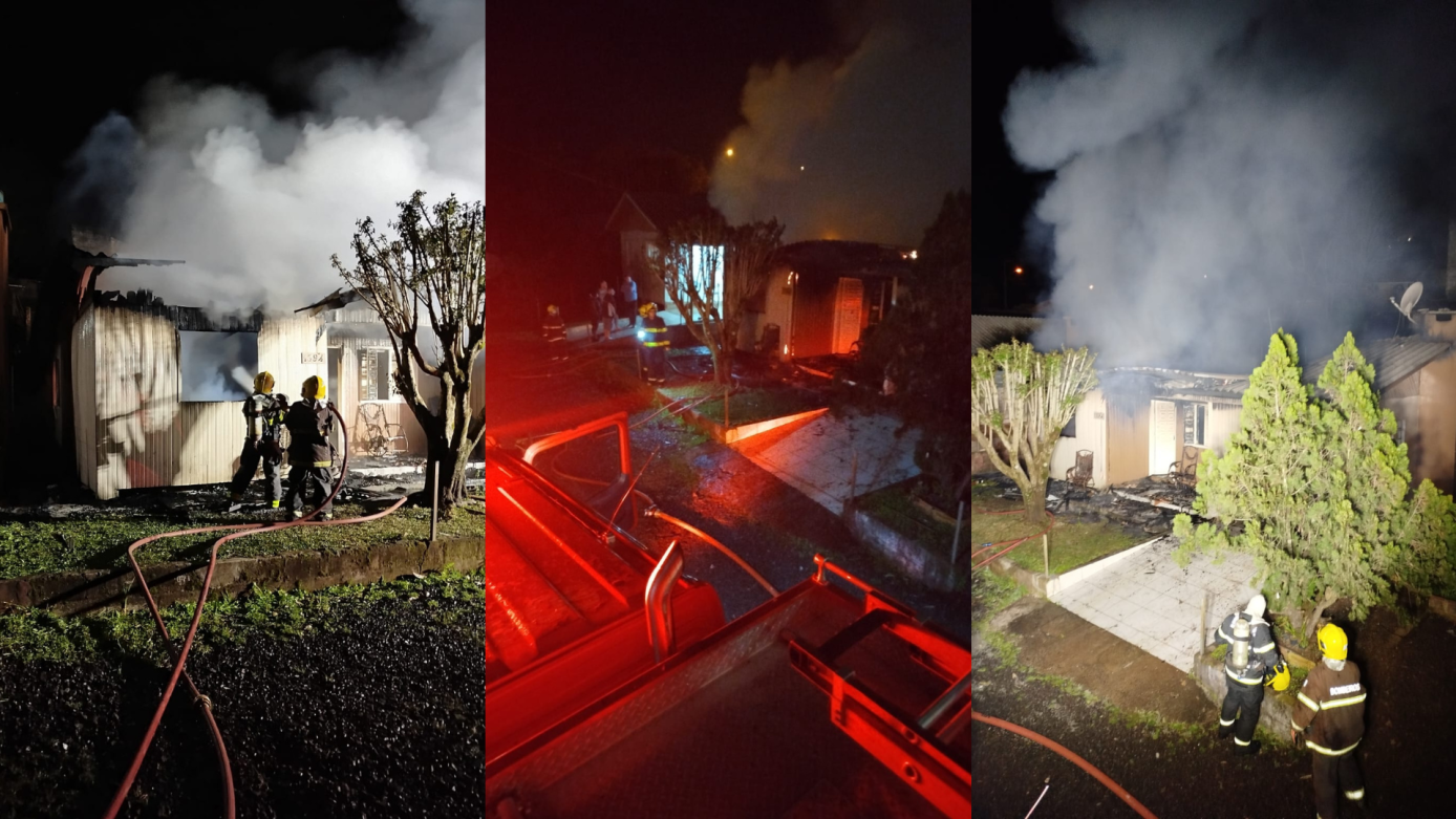 Residência de madeira é destruída por incêndio no centro de Maravilha