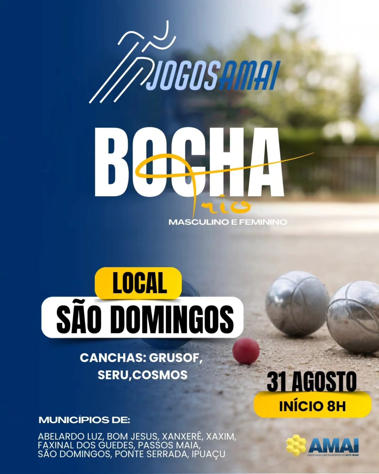 São Domingos sedia jogos de bocha da AMAI com atletas de nove cidades neste domingo